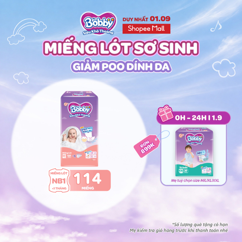 [TẶNG MIẾNG NGẪU NHIÊN] Miếng lót sơ sinh Bobby Newborn 1-108 miếng