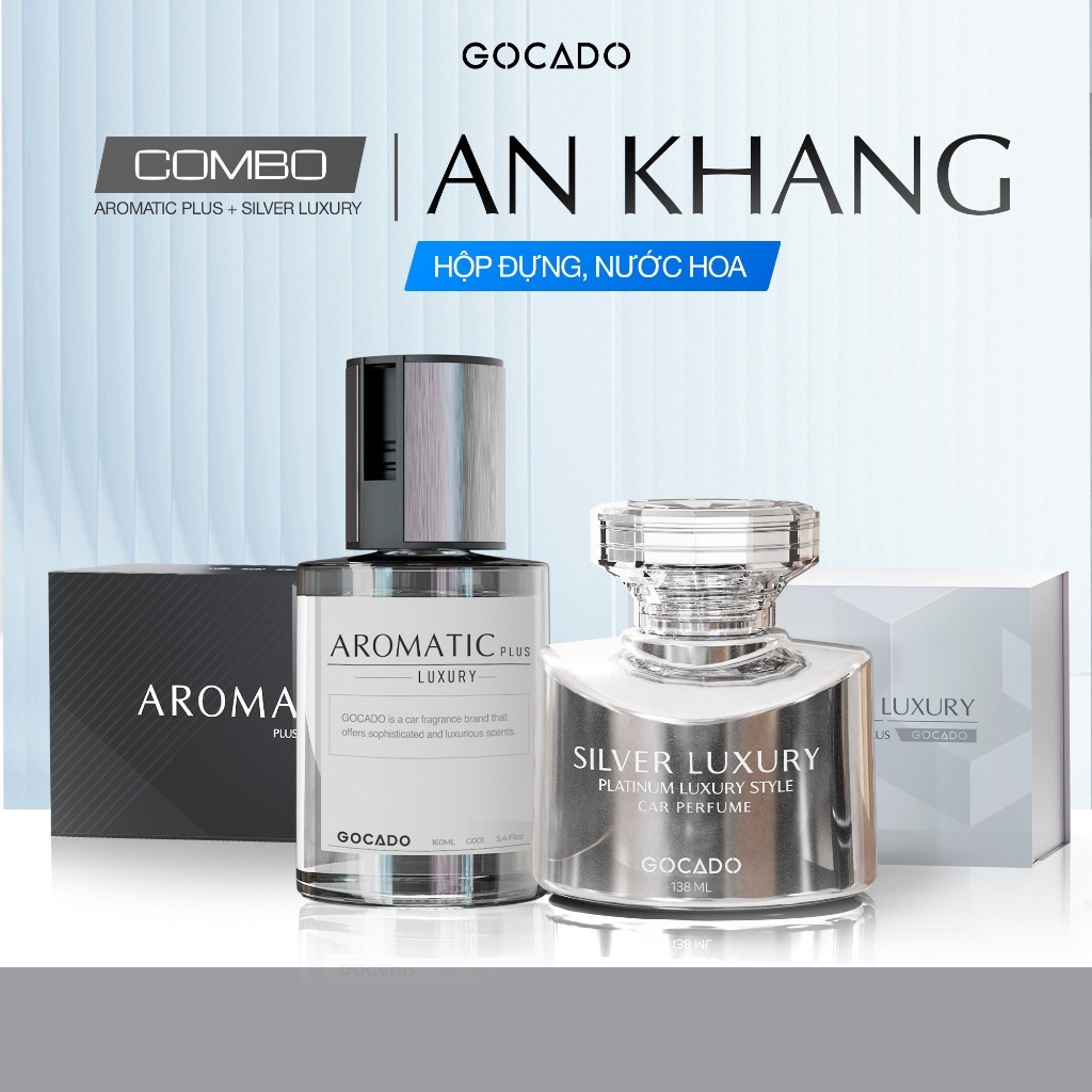Combo Quà Tặng Nước Hoa Ô Tô Cao Cấp "AN KHANG"  Aromatic + Silver Luxury GOCADO Hương Trầm Ấm Dễ Ch