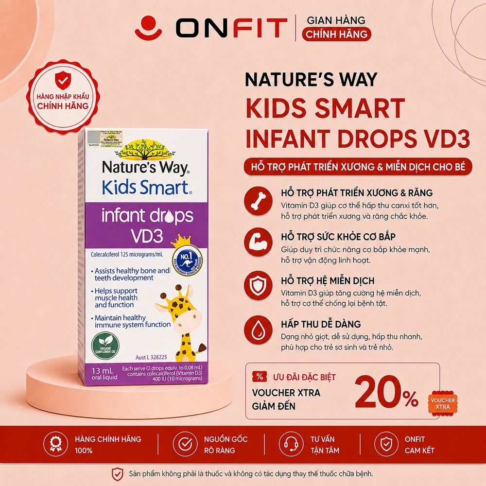 Siro Bổ Sung Vitamin D3 Cho Trẻ Sơ Sinh Nature’s Way Kids Smart Infant Drops VD3 (13ML) | ONFIT