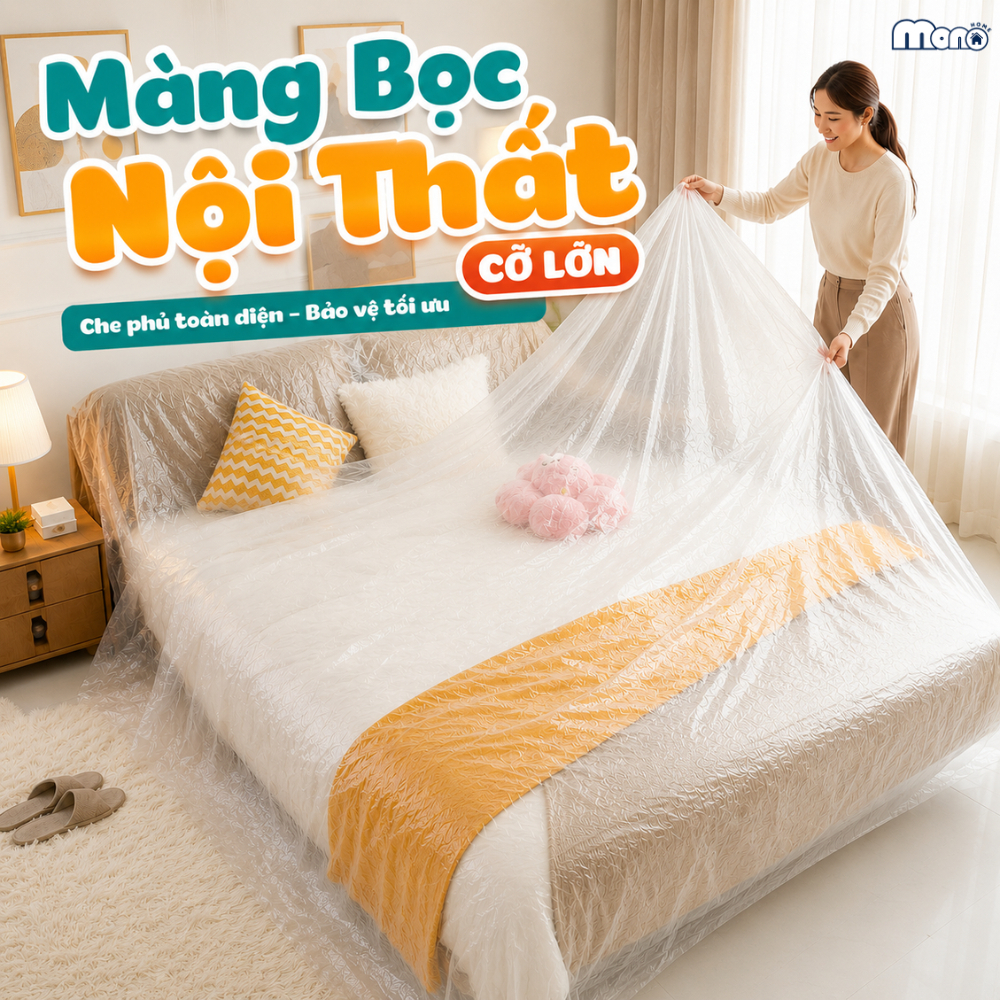 Bạt Nilon Che Bụi Bo Chun Co Giãn Cỡ Đại LUMI, Màng Bọc Bảo Vệ Nội Thất, Giường Nệm, Sofa Chống Nước