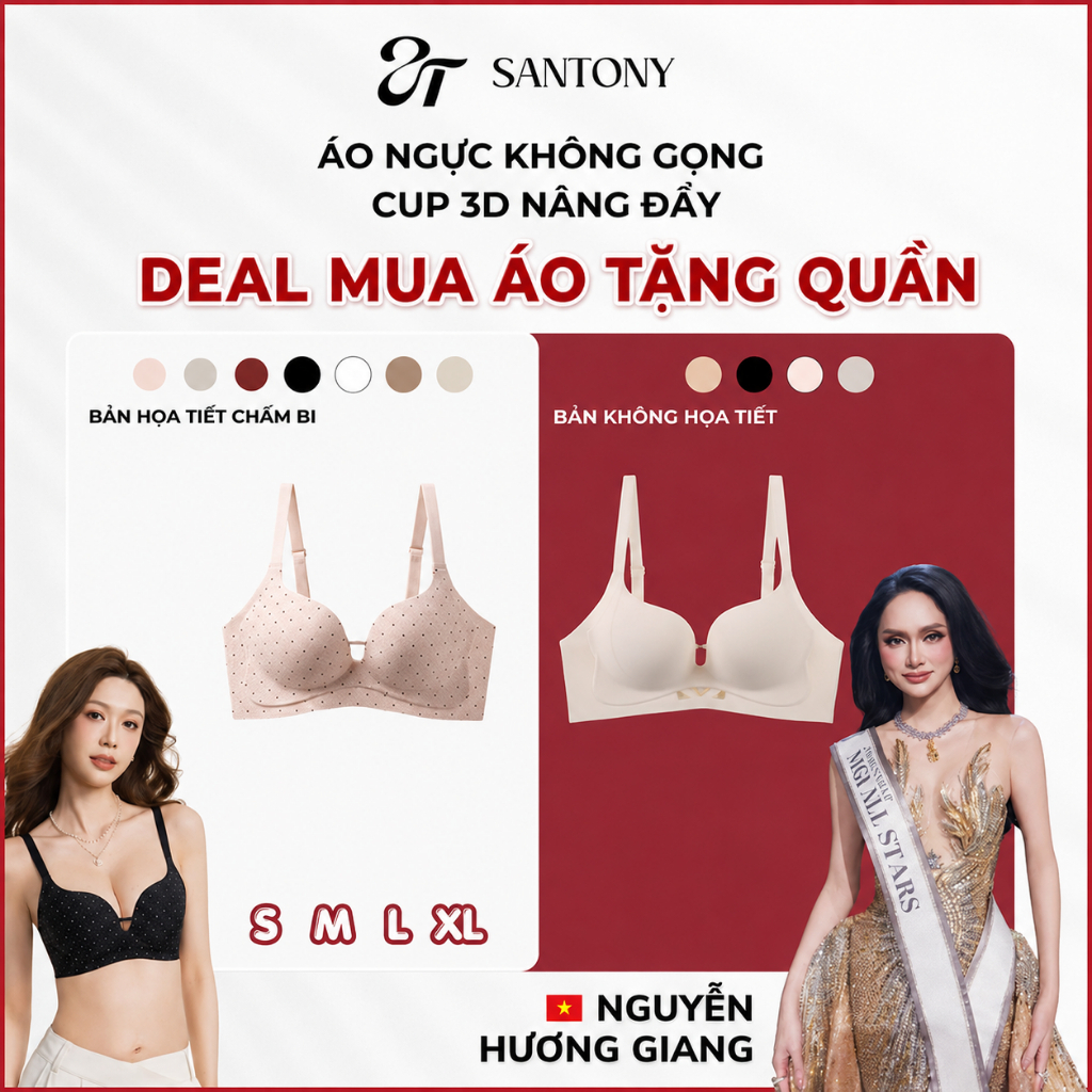 [SANTONY] Áo Gom Nâng Ngực 3D Không Gọng Mút Dày Santony Tạo Khe Ngực Nâng Tròn Đầy 2568 & 2608