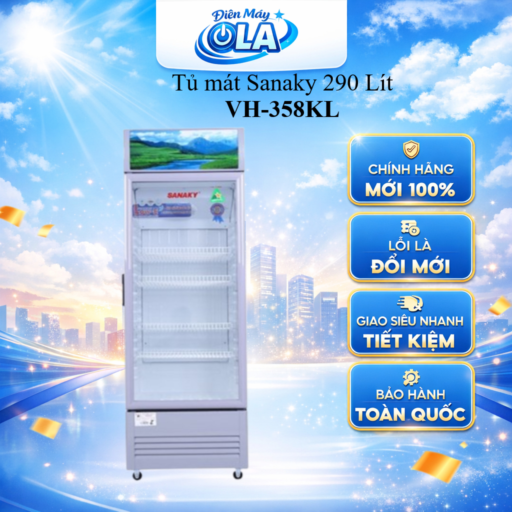 (HCM) -  VH-358KL - Tủ mát Sanaky 290 Lít (không inverter) VH-358KL - 1 cửa - dàn nhôm