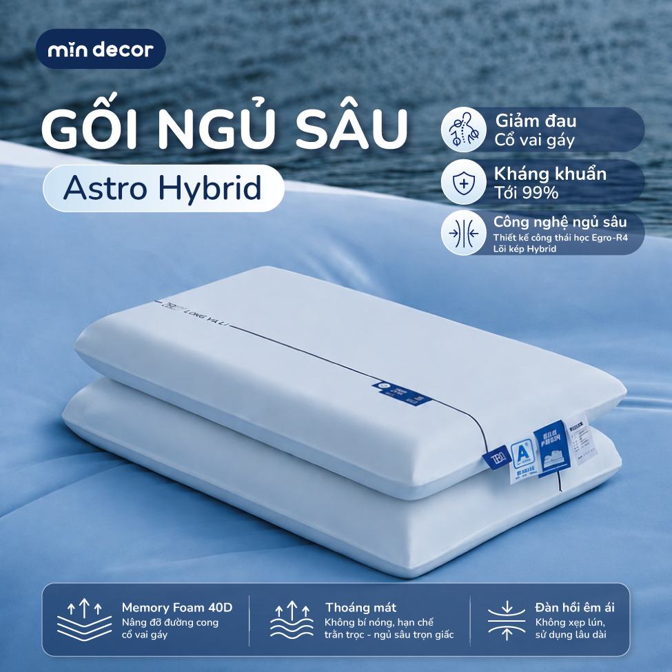 [KOC] Gối Ngủ Sâu Astro Hybrid Deep Sleep Mịn Decor, Gối Deep Sleep Pro Công Thái Học Chống Đau Cổ V