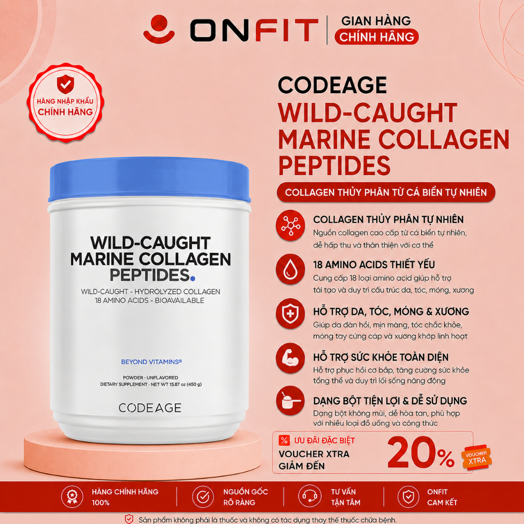 Codeage Wild Caught Marine Collagen Peptides (450g) Bổ Sung Collagen và 18 Loại Amino Acids | ONFIT