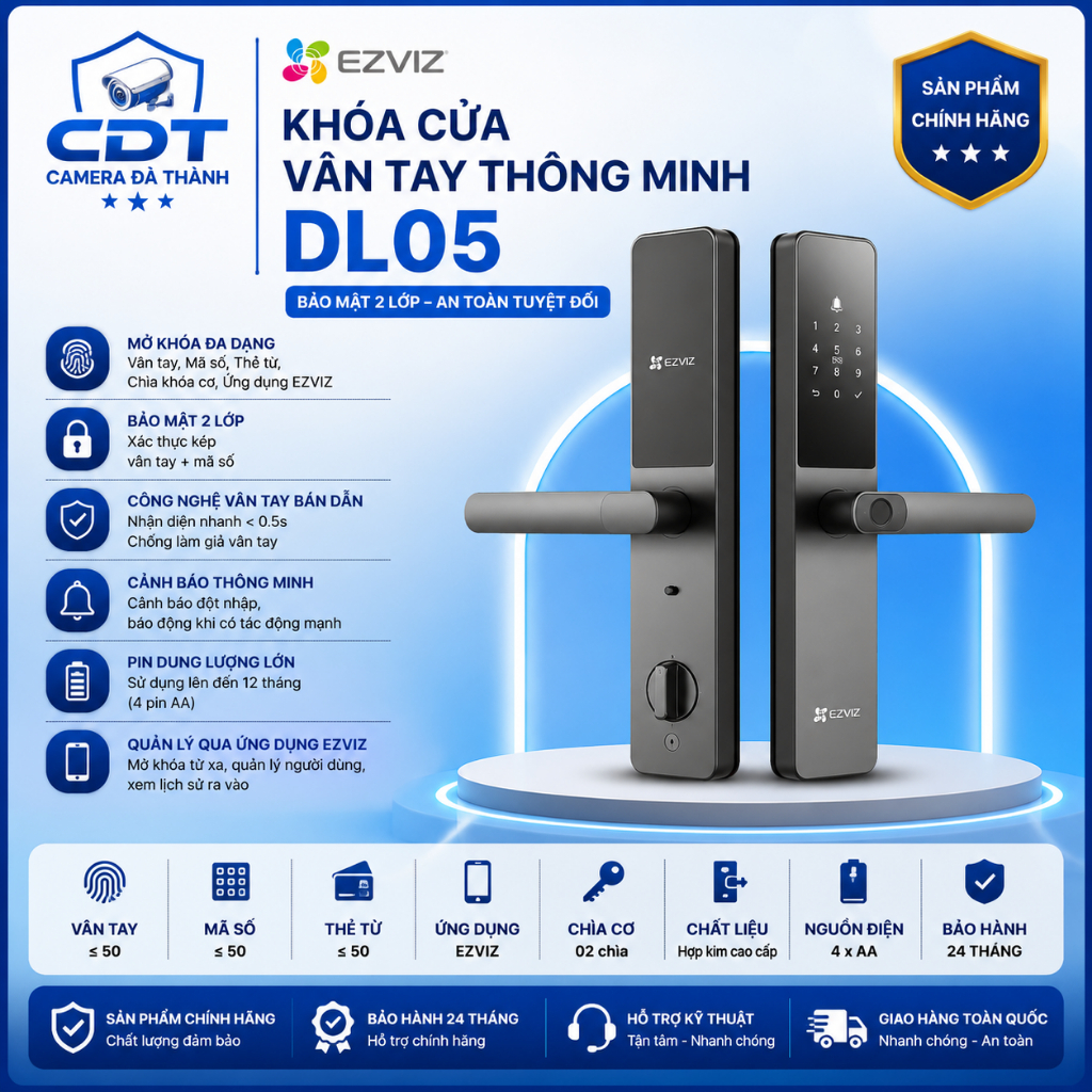 Khóa Cửa Vân Tay Thông Minh EZVIZ DL05 , Bảo mật 2 lớp Chính hãng