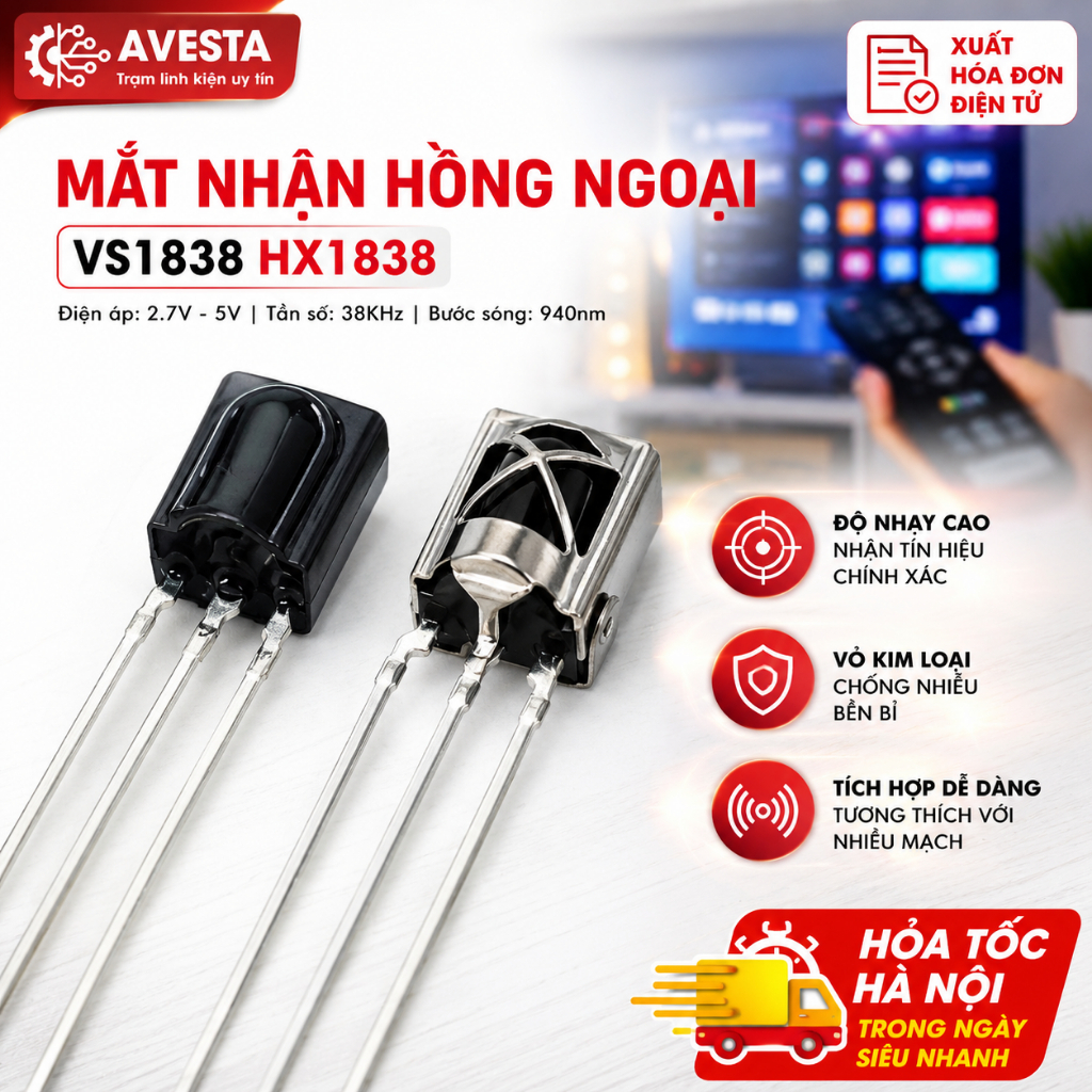 IR1838, HX1838 Mắt nhận hồng ngoại, Led thu VS1838 chất lượng cao Avesta