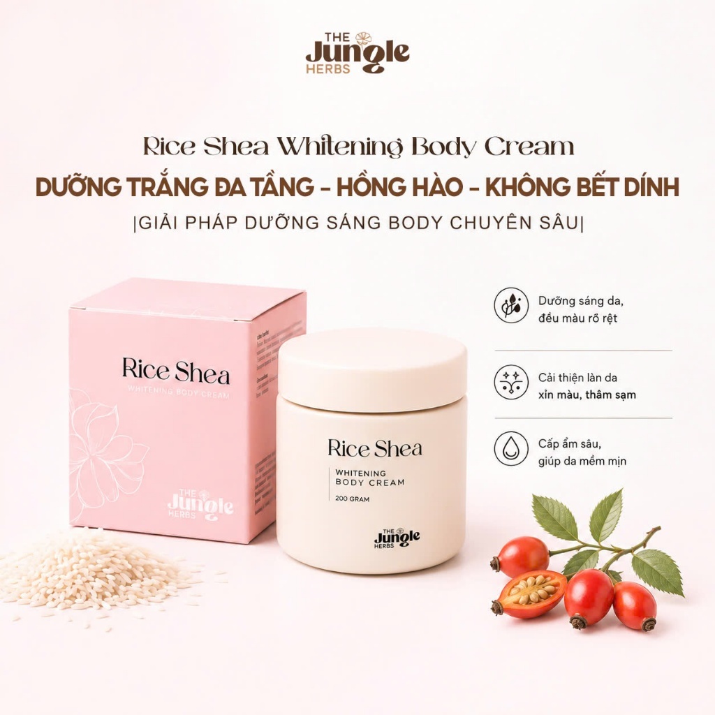 Kem body dưỡng trắng Rice Shea Whitening body cream - The Jungle Herbs