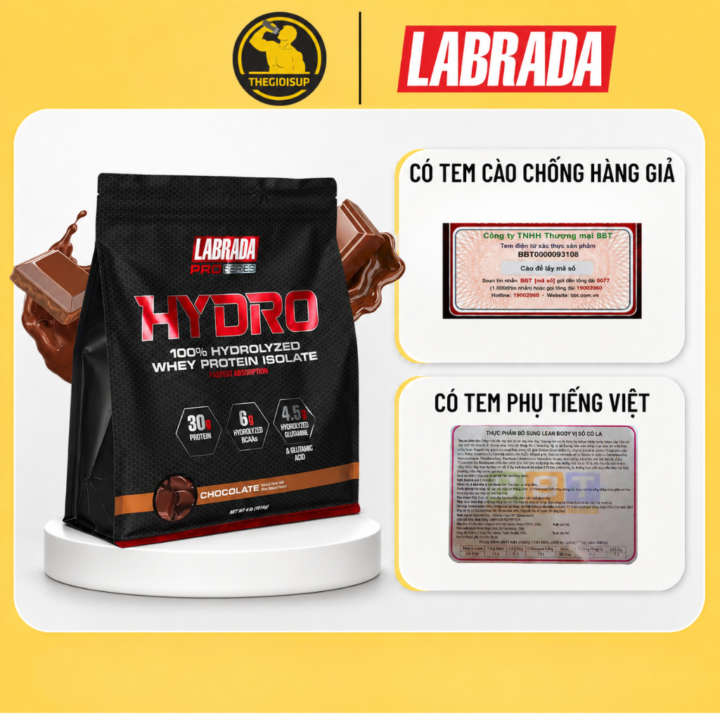 [Hàng công ty] Bột đạm WHEY Labrada HYDRO WHEY (1814g) - 100% Hydrolyzed Whey Protein Isolate