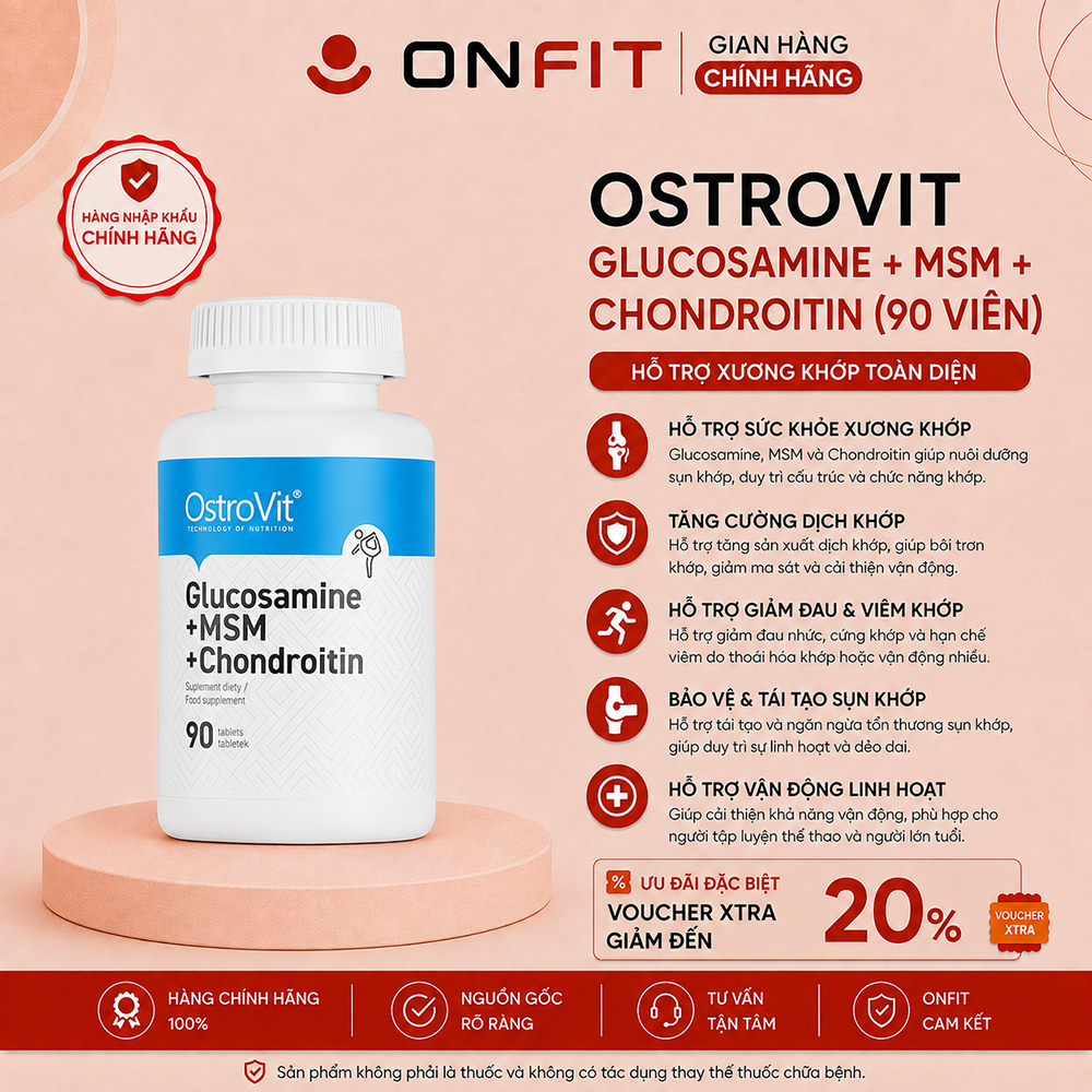Viên Uống Xương Sụn Khớp Ostrovit Glucosamine + MSM + Chondroitin (90 viên) Hỗ Trợ Sụn Khớp Gối | ON