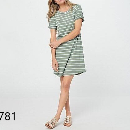 ViS Store - Đầm thun suông xanh rêu sọc ngang