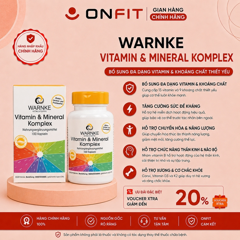 Viên Uống Vitamin Tổng Hợp Warnke Vitamin & Mineral Komplex (100 Viên) Hỗ Trợ Tăng Cường Sức Khỏe và