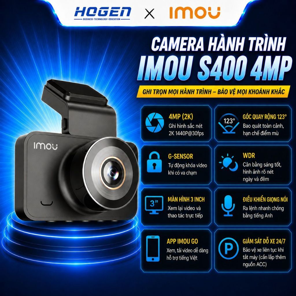 Camera Hành Trình IMOU S400 4MP QHD Ghi Hình Ban Đêm, Điều Khiển Giọng Nói, Camera Ô Tô Chính Hãng -