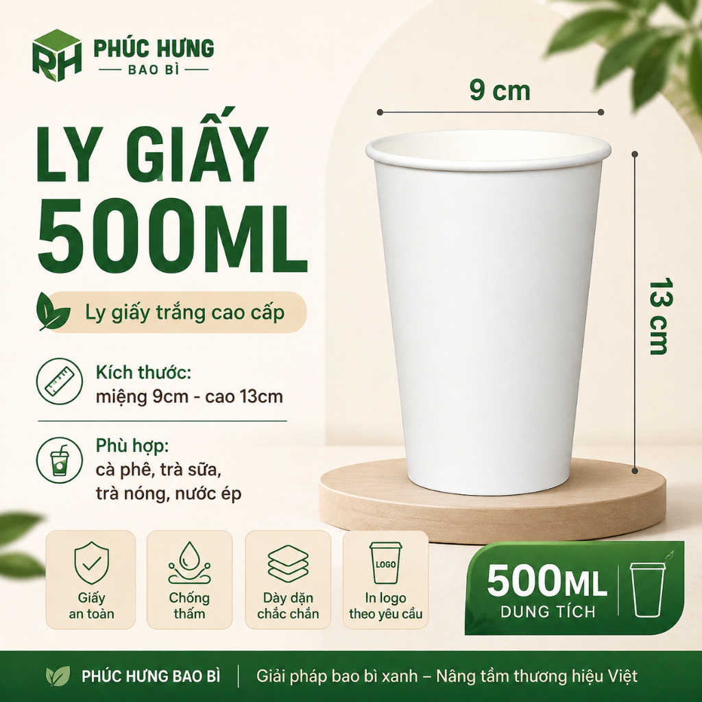 Set 50 ly giấy 500ml không nắp và có nắp