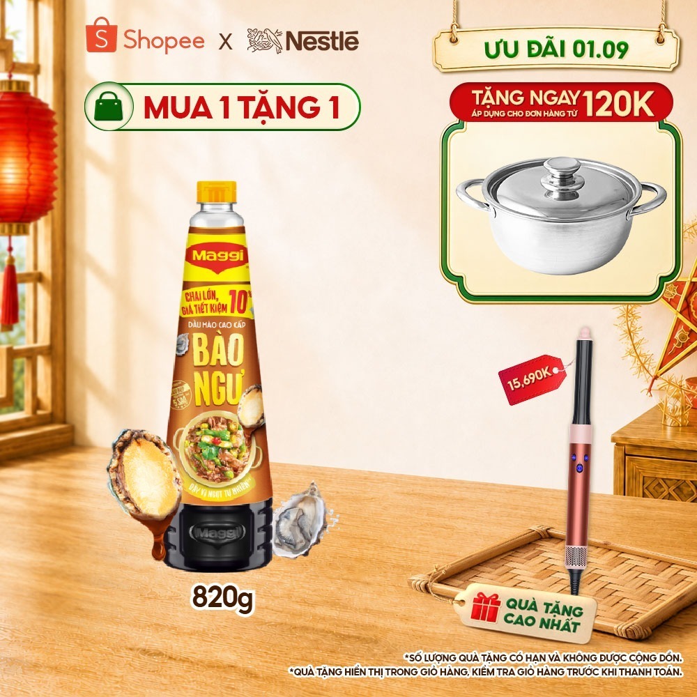 Dầu Hào Cao Cấp Nestlé MAGGI® Bào Ngư chai 820g - 1 bước xào, óng ánh chuẩn nhà hàng. Chai lớn, giá tiết kiệm 10%