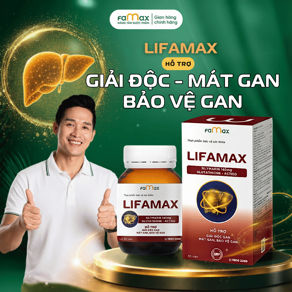 Viên Giải Độc Gan Lifamax – TPBVSK Hỗ Trợ Giải Độc, Mát Gan, Giảm Mụn Nhọt, Vàng Da (Hộp 30 Viên)