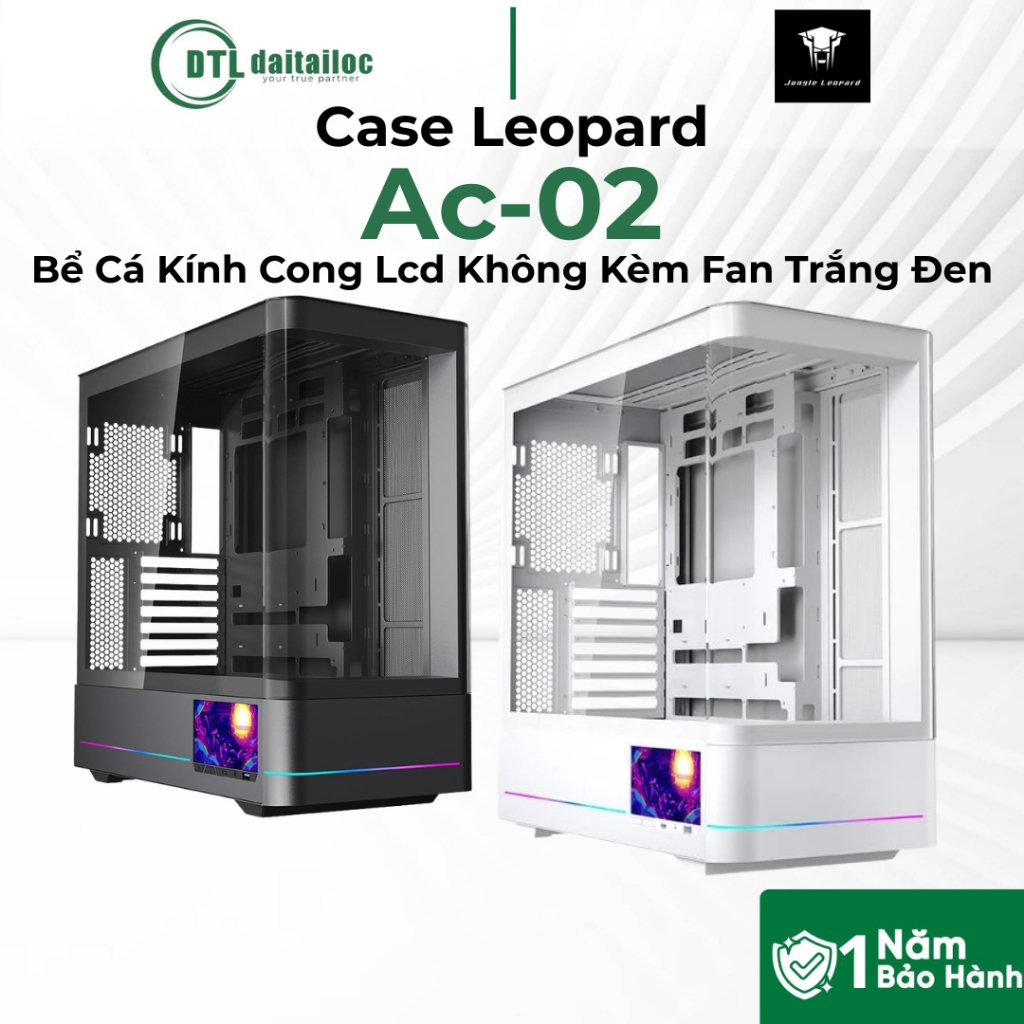 Case Leopard Ac-02 Bể Cá Kính Cong Lcd Không Kèm Fan Đen Trắng | Chính Hãng | Bảo Hành 12 Tháng
