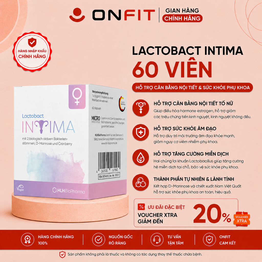 Men Vi Sinh Lactobact Intima (Hộp 30, 60 Viên) Bổ Sung Lợi Khuẩn, Cranberry, D-Mannose | ONFIT