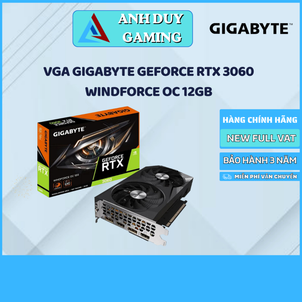 Gigabyte Card Đồ Họa VGA GeForce RTX 3060 WINDFORCE OC 12GB | New Chính Hãng | Bảo Hành 3 Năm