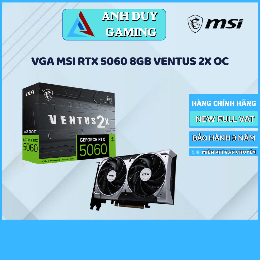 MSI Card Đồ Họa VGA RTX 5060 8GB VENTUS 2X OC | New Chính Hãng | Bảo Hành 3 Năm