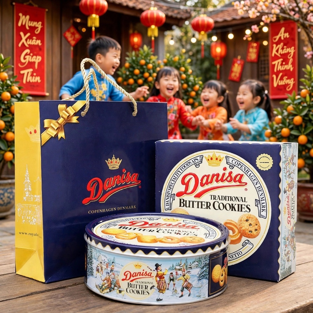 Bánh quy bơ Danisa Đan Mạch hộp thiếc 908g kèm túi xách cao cấp