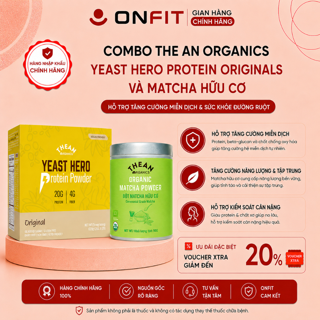 Combo Bột đạm Yeast Hero Protein Originals và Matcha Hữu Cơ, The An Organics | ONFIT