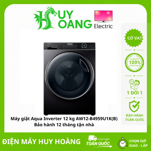 [SHIP HỎA TỐC 2H HN] Máy giặt Aqua Inverter 12 kg AW12-B4959U1K(B) - Bảo hành 12 tháng tận nhà