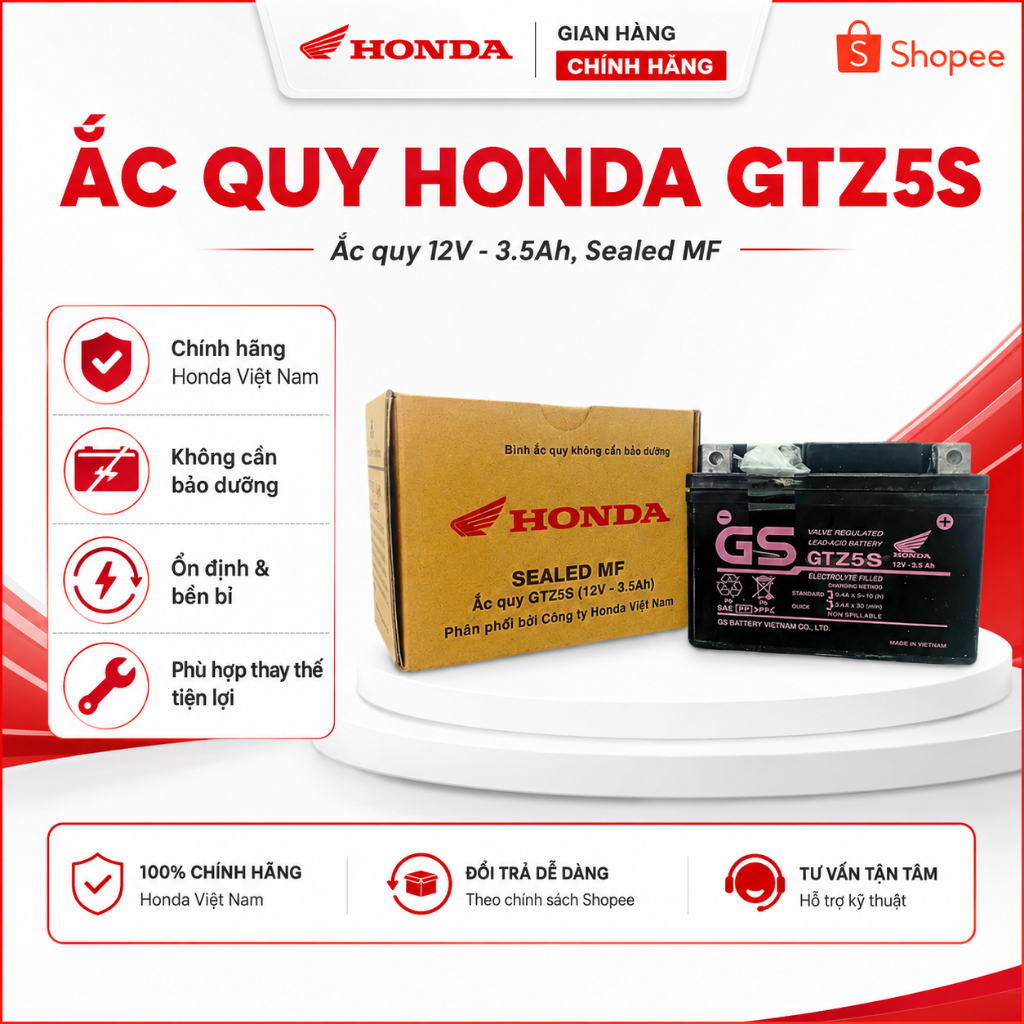 Ắc Quy Honda GTZ5S 12V 3.5Ah Sealed MF Chính Hãng – Ắc Quy Khô Xe Máy