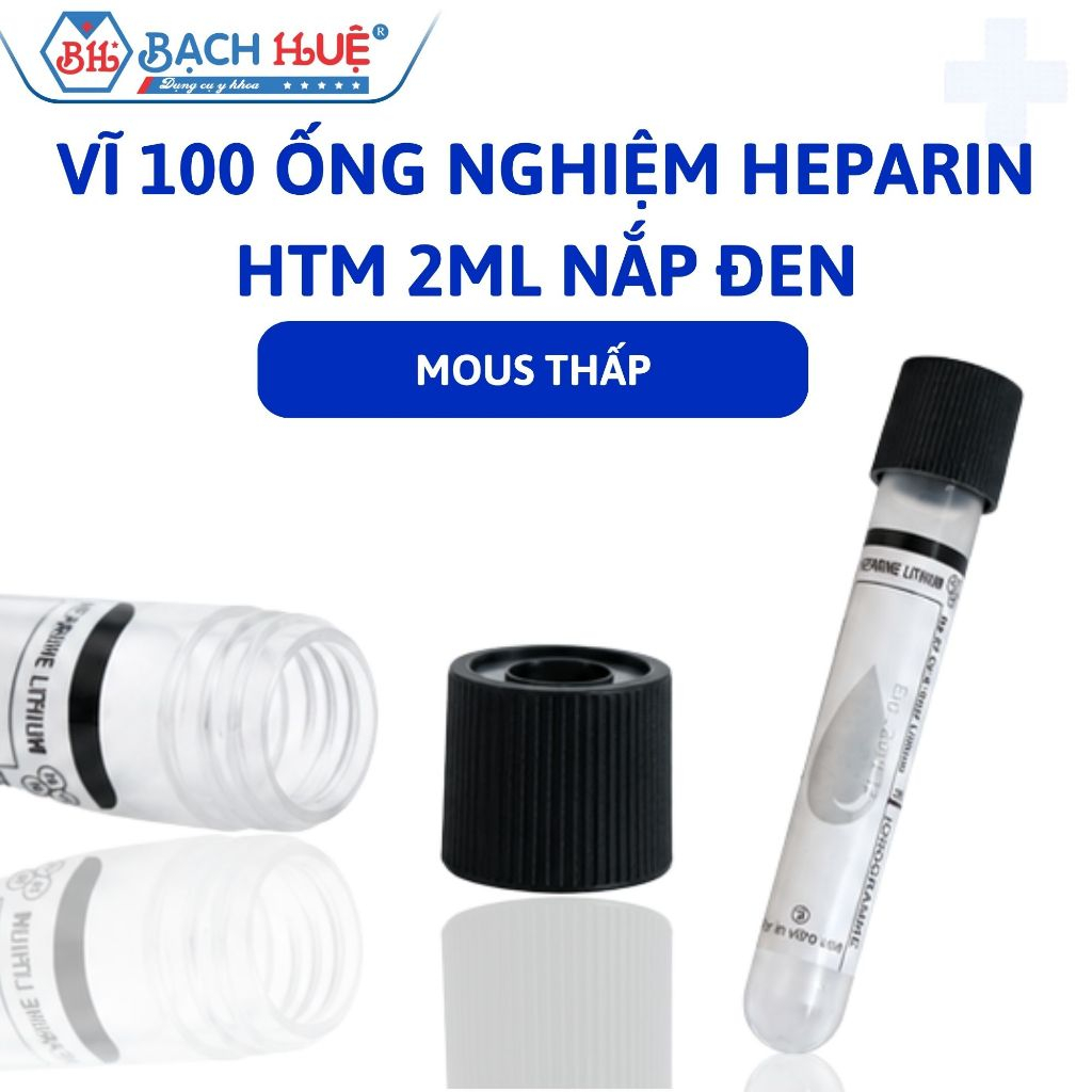 Vỉ 100 Ống Nghiệm Heparin HTM 2ml Nắp Đen – Ống Lấy Máu Heparin Lithium Dùng Xét Nghiệm
