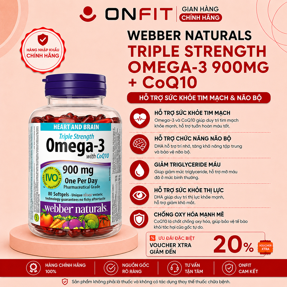 Webber Naturals Triple Strength Omega3 Coq10 (80 Viên) Hỗ Trợ Sức Khỏe Tim Mạch Và Trí Não | ONFIT