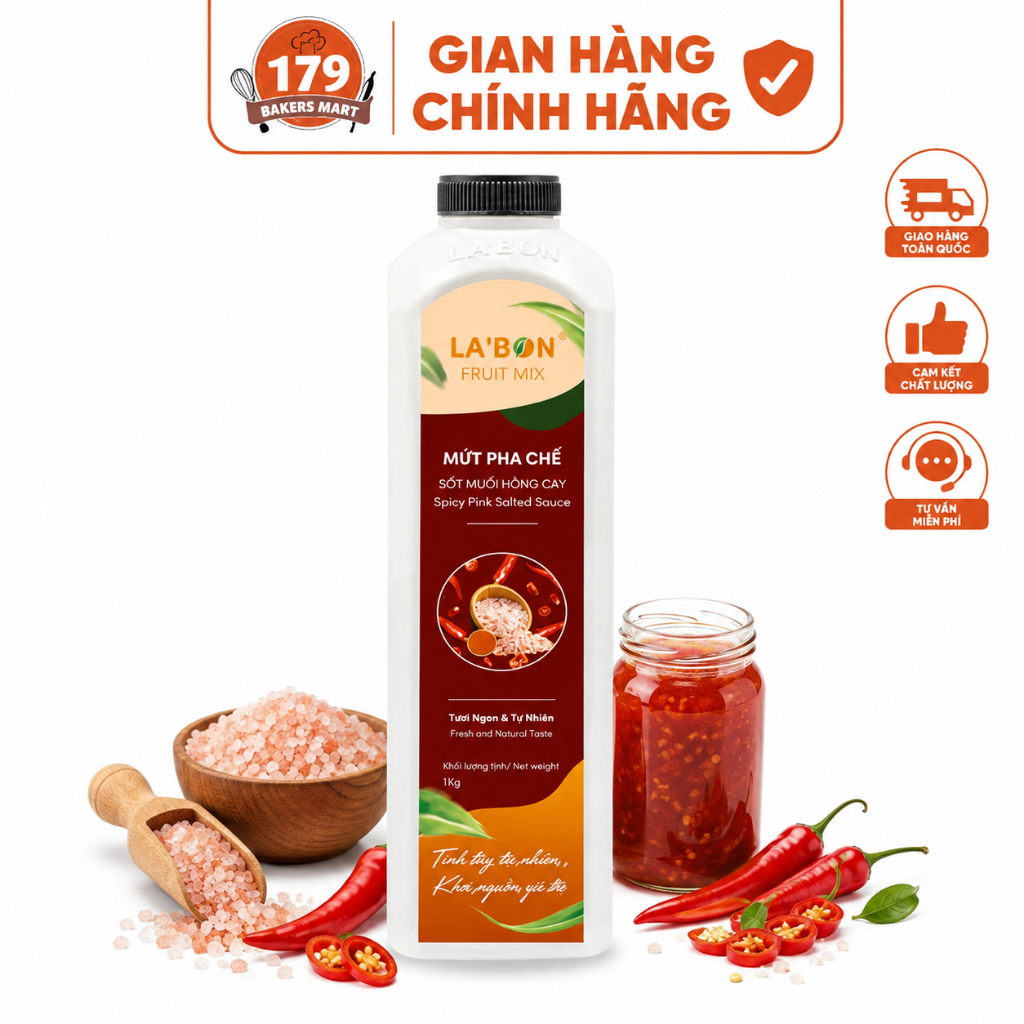 Sốt Muối Hồng Cay La’bon 1kg - Sốt Pha Chế Mặn Cay Ngọt, Làm Trà Trái Cây, Cà Phê, Đồ Uống