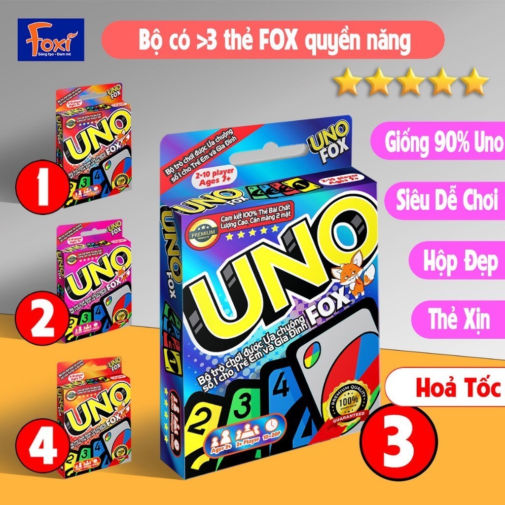Board Game UNO FOX - Foxi - Uno Flip  - Cardgame Uno Trò Chơi Hay Hài Hước Cho Đội Nhóm