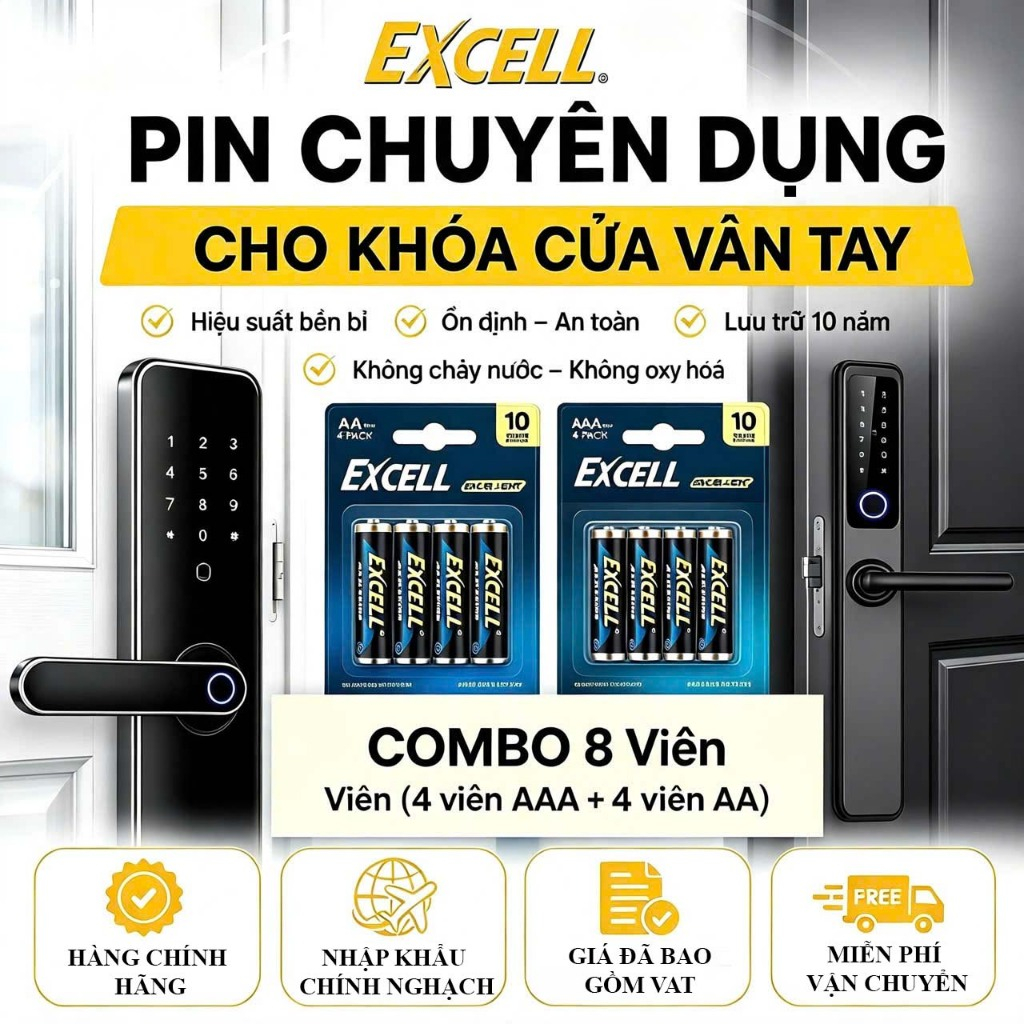 COMBO 8 Viên Pin Excell ALKLINE ( 4 viên LR6 AA + 4 Viên LR03 AAA)