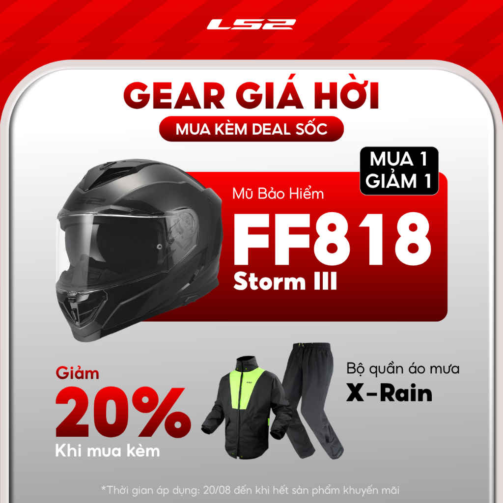 [Mua Kèm Deal Sốc] MŨ BẢO HIỂM FULLFACE LS2 FF818 STORM III VỎ KPA NHẸ, TẶNG PINLOCK, TOURING-URBAN