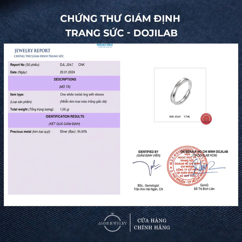 Nhẫn đôi bạc S925 Vân Sóng Đính Đá Tấm Asimi Amalfi Curve NA34 7