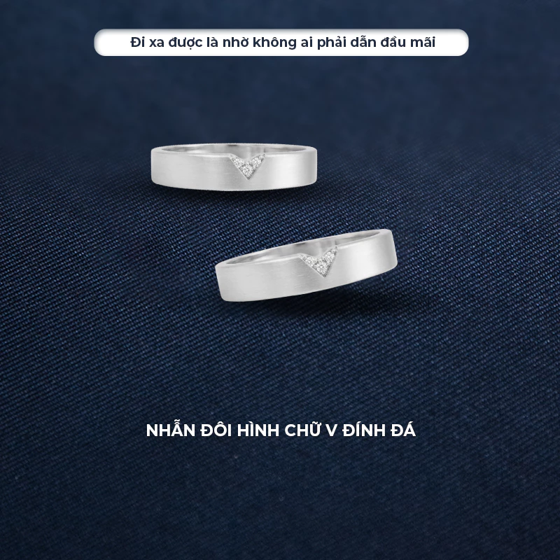 Nhẫn đôi bạc S925 Chữ V Đính Đá Asimi Wild Geese NA35 4
