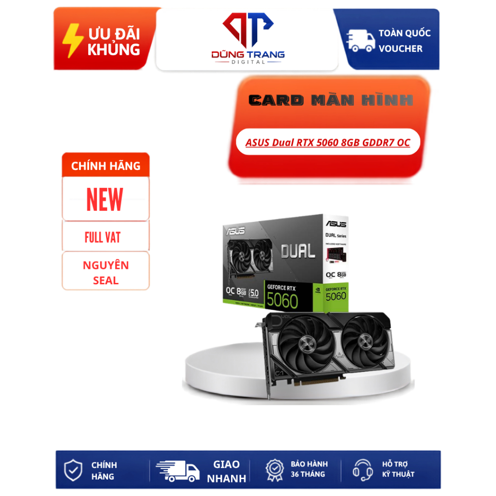 Card màn hình NVIDIA GeForce RTX 5060 ASUS Dual OC | Bảo Hành 36 Tháng