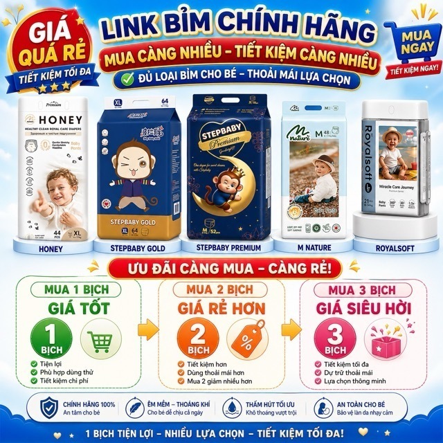 BỈM SALE 🍎 1 BỊCH HONEY, ROYAL SOFT, STEPBABY PREMIUM, GOLD 🍎Tã/Bỉm Quần Đủ size 🍎 bỉm khỉ, bim_step
