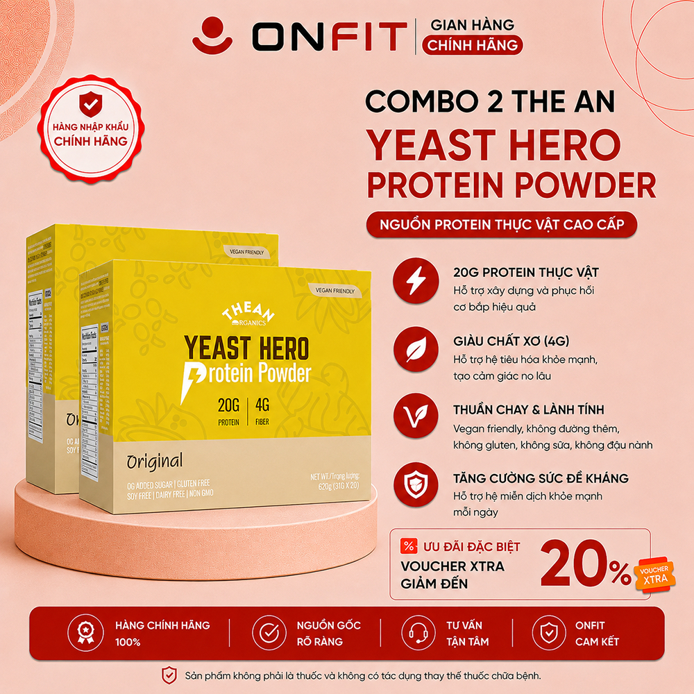 Combo 2 Hộp Yeast Hero Protein (20 Gói / Hộp) Bổ Sung Đạm Lên Men Thuần Chay, Hữu Cơ An Toàn