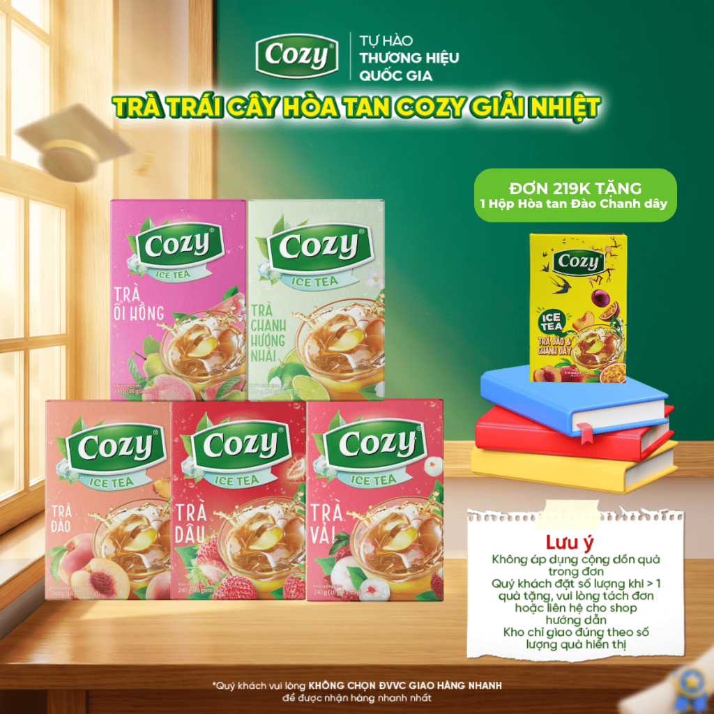 Combo Mix 5 Hộp 5 Vị Trà Hòa Tan Cozy Trà Đào, Chanh, Vải, Chanh Dây, Chanh Hương Nhài Thơm Ngon