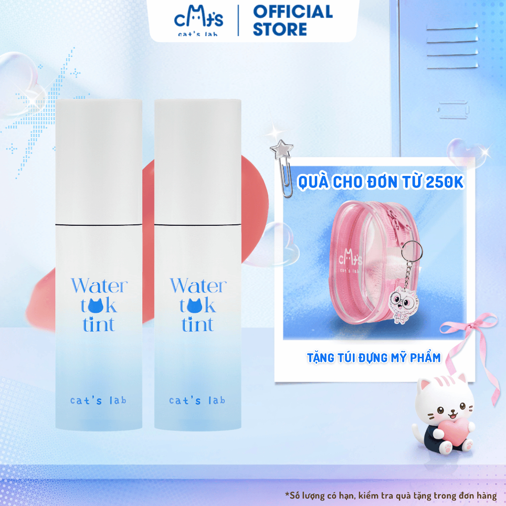 Combo 2 son tint Cat's Lab Water Tok Tint căng bóng, mọng môi & lâu trôi 2.5g