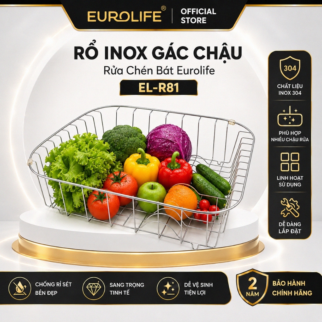 Rổ Inox gác chậu rửa chén Eurolife EL-R81