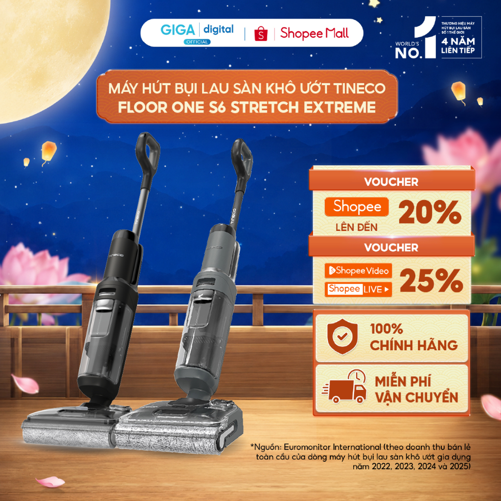 Tineco FLOOR ONE S6 Stretch Extreme Máy hút bụi lau sàn khô ướt | Chống rối tóc DualBlock Anti-tangl