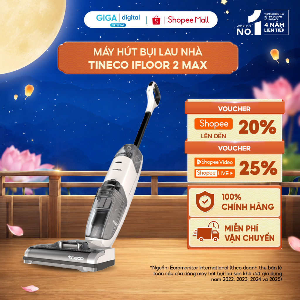Tineco iFloor 2 Max Máy hút bụi lau nhà | Nhẹ, không dây, dễ dàng di chuyển | 2 chế độ hoạt động