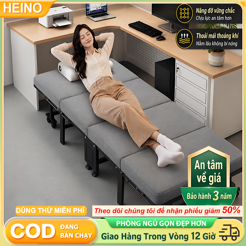 HEINO Giường Gấp Gọn Thông Minh Cho Văn Phòng Ngủ Trưa Có Đệm Rộng 60/70/80cm Màu Đen