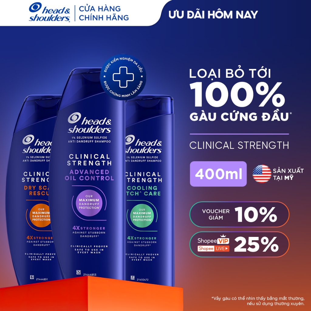 [MỚI] Dầu Gội HEAD & SHOULDERS Clinical Strength 4X Sức Mạnh Dành Cho Da Đầu Có Gàu Dai Dẳng/ Khô/ Ngứa/ Dầu Nhờn 400ML