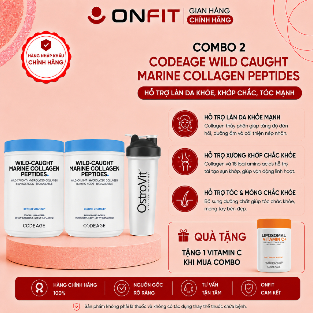 Codeage Bột Collagen Wild Caught Marine Collagen Peptides (450g) Bổ Sung Collagen và 18 Loại Amino A