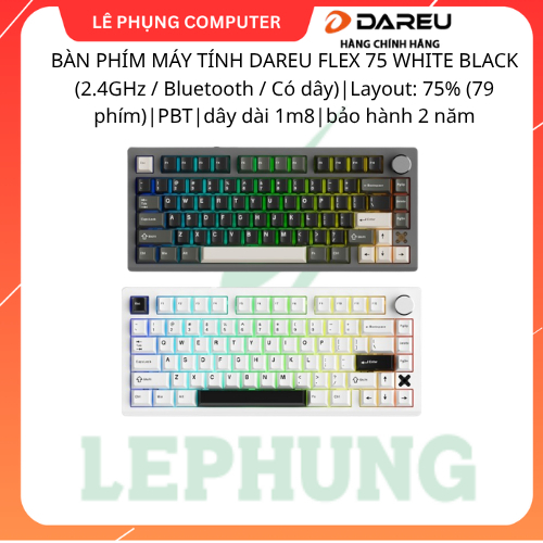 BÀN PHÍM CƠ DAREU FLEX 75 | 3 Mode  2.4GHz / Bluetooth / Có dây)|Layout: 75% (79 phím)|PBT|dây dài 1