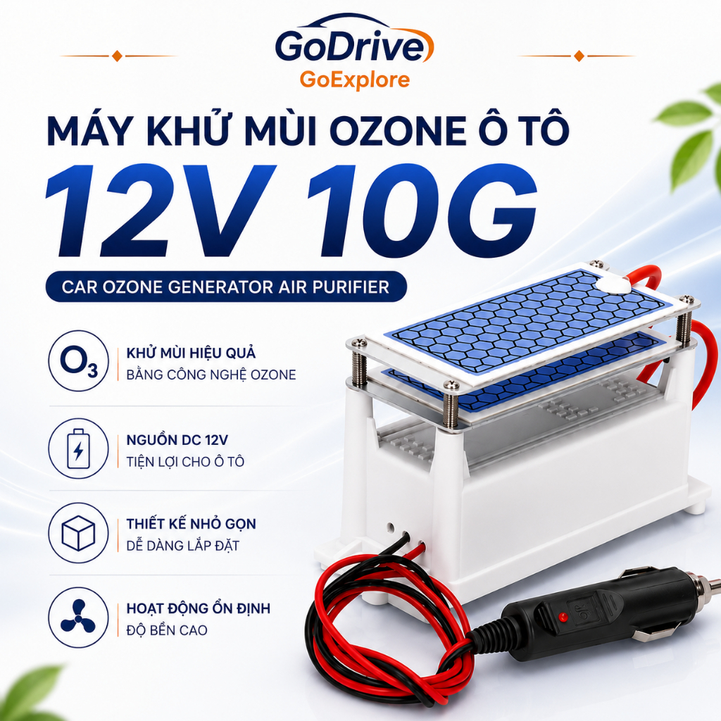 🌿⚡ Máy Khử Mùi Ozone Ô Tô 12V 10G – Car Ozone Generator Air Purifier