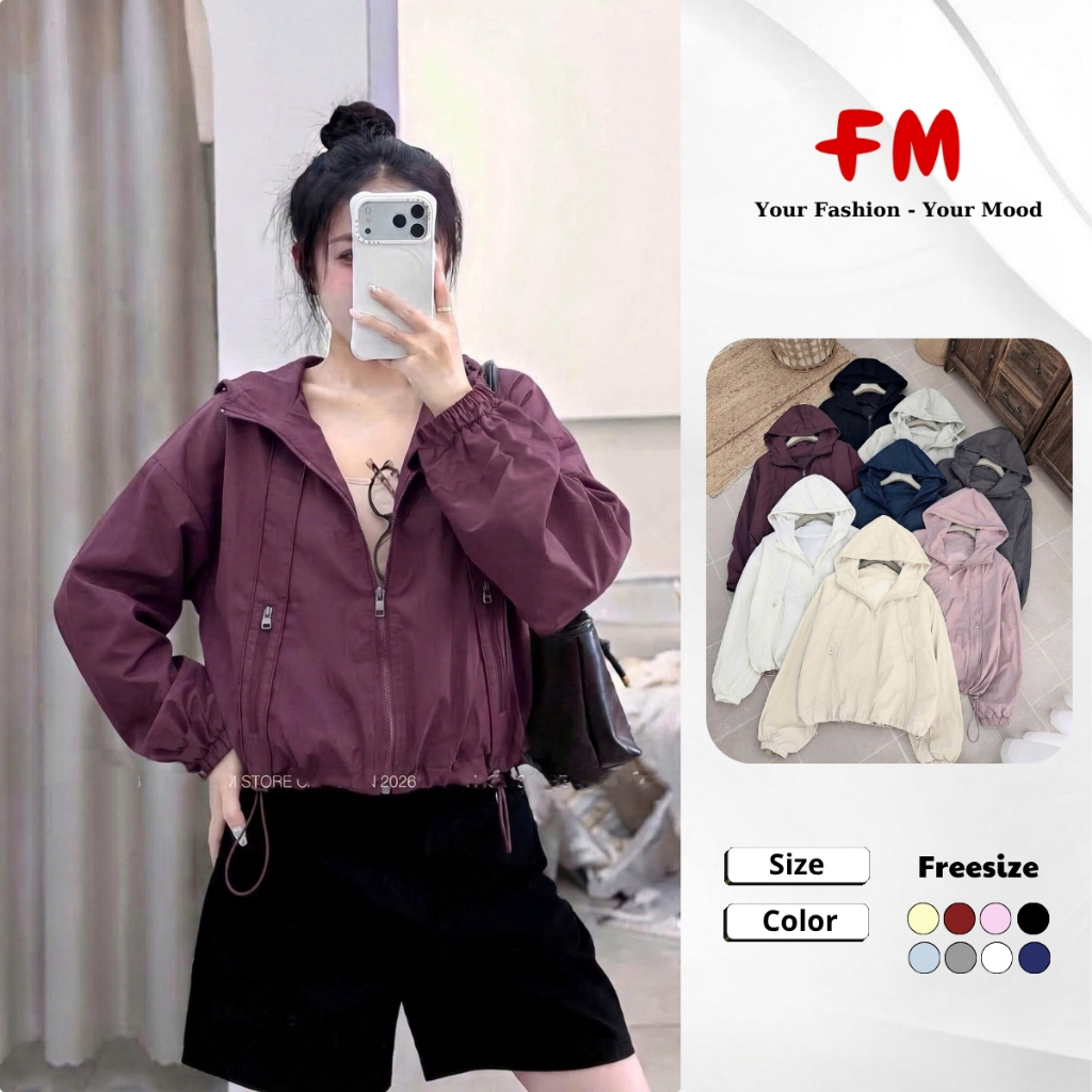 Áo Khoác Gió FMSTYLE Nữ 4 Đường Viền Tay Dài Có Mũ Form Basic Dễ Phối Đồ 26080377