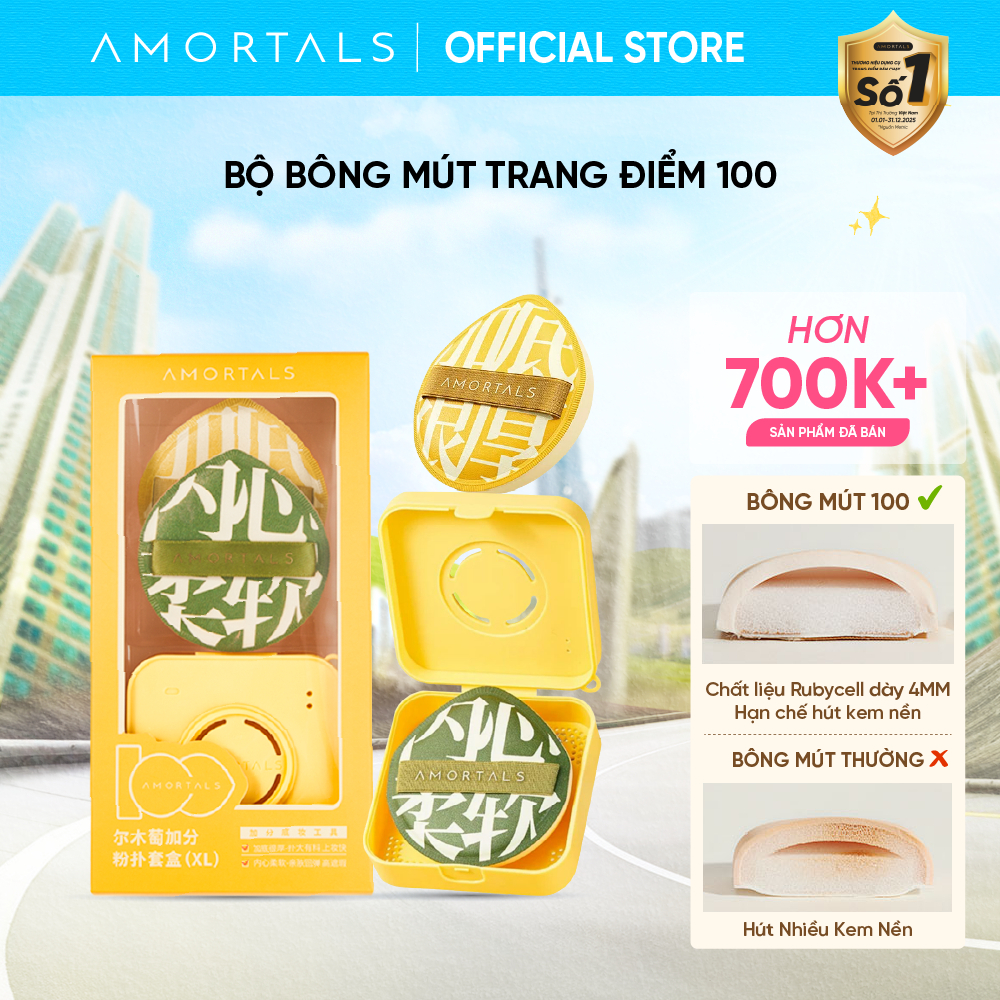 [BD] Bông Mút Trang Điểm AMORTALS 100 Size XL - Mềm Mại Đàn Hồi Cao Tặng Kèm Hộp Đựng